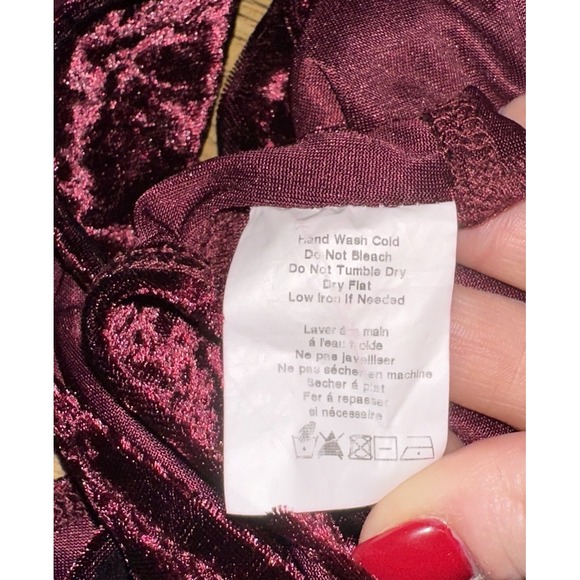 Lush Crushed Velvet Long Sleeve Bodysuit Burgundy Wine Holiday Party Women's L - Picture 10 of 10